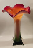 Murano Style Red White Green Jack In The Pulpit Lily Shaped 14 3/4" Tall Art Glass Flower Vase