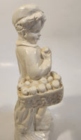 Vintage Boy with Basket of Apples 8 3/4" Chalkware Figurine