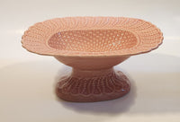 1960s Bordallo Pinheiro Basket Weave Embossed Pink Pedestal Fruit Bowl Dish Made in Portugal