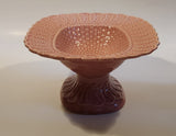 1960s Bordallo Pinheiro Basket Weave Embossed Pink Pedestal Fruit Bowl Dish Made in Portugal