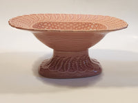 1960s Bordallo Pinheiro Basket Weave Embossed Pink Pedestal Fruit Bowl Dish Made in Portugal