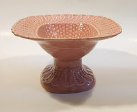 1960s Bordallo Pinheiro Basket Weave Embossed Pink Pedestal Fruit Bowl Dish Made in Portugal