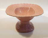 1960s Bordallo Pinheiro Basket Weave Embossed Pink Pedestal Fruit Bowl Dish Made in Portugal