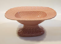 1960s Bordallo Pinheiro Basket Weave Embossed Pink Pedestal Fruit Bowl Dish Made in Portugal