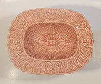 1960s Bordallo Pinheiro Basket Weave Embossed Pink Pedestal Fruit Bowl Dish Made in Portugal