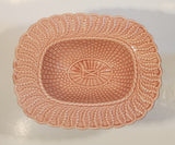 1960s Bordallo Pinheiro Basket Weave Embossed Pink Pedestal Fruit Bowl Dish Made in Portugal