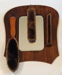 Antique Wood Wall Mirror and Three Brushes Grooming Set