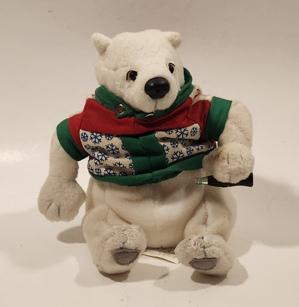 1999 Coca Cola Christmas Polar Bear with Snowflake Sweater 6" Tall Toy Stuffed Plush Mascot