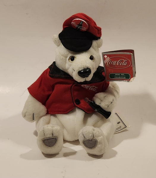 1990s Coca Cola Bean Bag Collection Polar Bear Red and Black Hat 6" Tall Toy Stuffed Plush Mascot with Tags