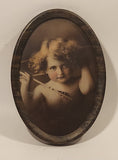 Antique 1897 Taber Prang Art Co. Cupid Awake Oval Tin Framed Picture M B Parkinson