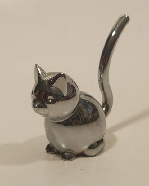 Umbra Sitting Cat Silver Chrome Ring Holder 2 3/4" Long Metal Figurine