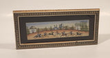 Antique Middle Eastern Persian Men Playing Polo on Horse Hand Painted Camel Bone Marquetry Khatam Wooden Frame