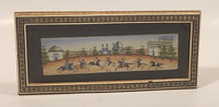 Antique Middle Eastern Persian Men Playing Polo on Horse Hand Painted Camel Bone Marquetry Khatam Wooden Frame