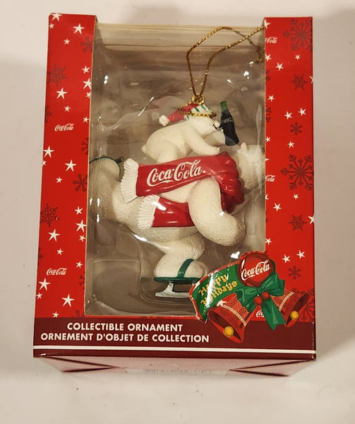 Trevco Coca Cola Happy Holidays Polar Bear Figure Skating with Baby Polar Bear on Back Christmas Tree Ornament New in box