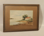 Vintage Old English Water Front Farm Water Color Painting