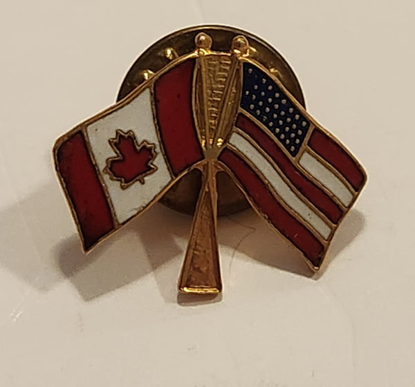 Canada and USA Waving Flags On Pole Enamel and Metal Pin