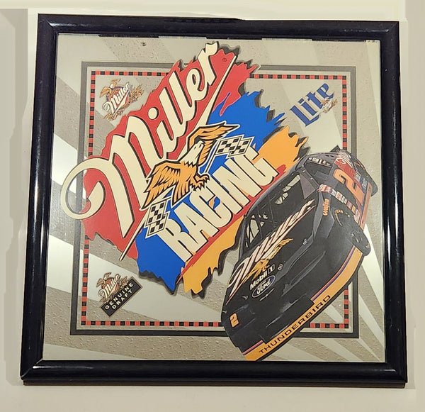 Vintage Miller Lite Genuine Draft Beer Racing NASCAR Ford Thunderbird #2 Pub Mirror Wall Sign