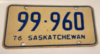 Vintage 1976 Saskatchewan Blue On White Vehicle License Plate Metal Tag 99 960