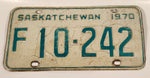 Vintage 1970 Saskatchewan Farm Vehicle Green Lettering White Vehicle License Plate Metal Tag 10 242