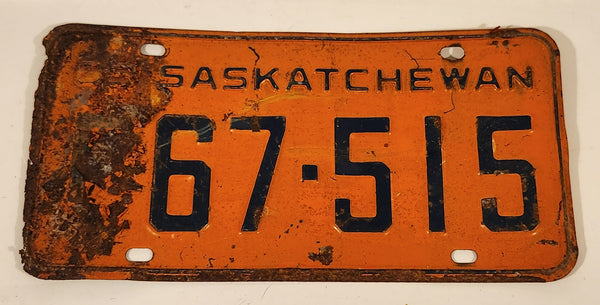 Vintage 1963 Saskatchewan Black Lettering Orange Vehicle License Plate Metal Tag 67 515