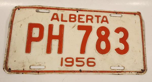 Vintage 1956 Alberta Red Letters White Vehicle License Plate PH 783