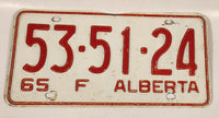 Vintage 1965 Alberta Farm Vehicle Red Letters White Vehicle License Plate 53 51 24