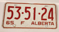 Vintage 1965 Alberta Farm Vehicle Red Letters White Vehicle License Plate 53 51 24