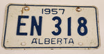 Vintage 1957 Alberta Blue Letters White Vehicle License Plate EN 318