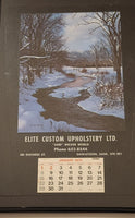 1978 Elite Custom Upholstery Ltd "And" Wicker World Saskatoon, Sask. Calendar on Leather Backing Framed Never Used