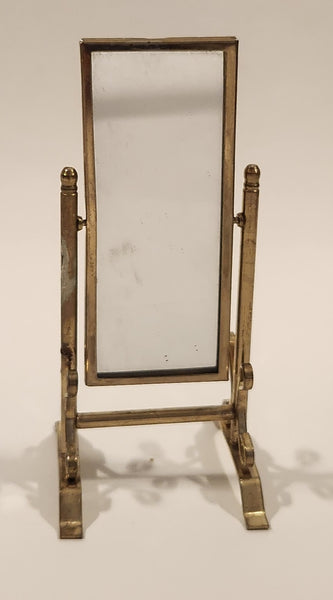 Vintage Pivoting Standing Floor Mirror Dollhouse Brass Miniature 4 1/2" Tall