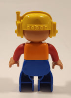 Lego Duplo Construction Worker Character Orange Vest Yellow Helmet 2 1/2" Tall Plastic Toy Figure