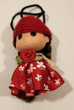 Kawaii Doll Girl in Red Dress with Rose Bow 3 1/2" Tall Toy Doll Hanging Charm