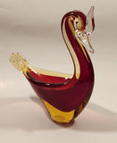 Crowned Crane Swan Bird Blood Red and Amber Art Glass Candy Dish