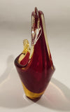 Crowned Crane Swan Bird Blood Red and Amber Art Glass Candy Dish