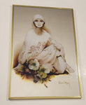 Rare Vintage 1970s Sara Moon "Moshgan" Lady with Flowers Art Picture 11 3/4" x 17 3/4" Glass Mirror Wall Hanging