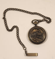 Train Locomotive Railroad Themed Bronze Pocket Watch with Japanese Movement