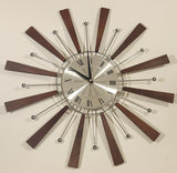 George Nelson 19" Wood and Silver Tone Metal Atomic Sunburst Wall Clock