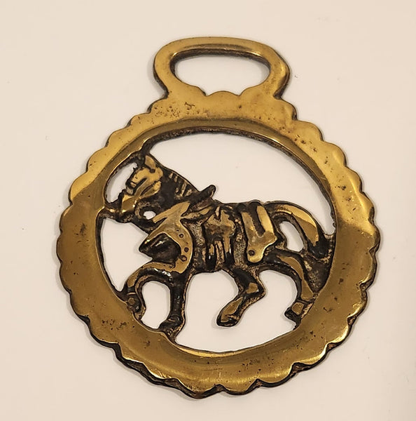 Antique Trotting Shire Horse Themed Horse Brass Medallion 2 3/4" x 3 1/2"