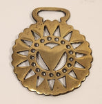 Antique Heart Themed Horse Brass Medallion 3" x 3 1/2"