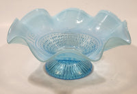 Antique 1910 Northwood Greek Key Meander Motif Ruffled Edge Opalescent Blue Art Glass Pedestal Candy Dish