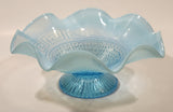 Antique 1910 Northwood Greek Key Meander Motif Ruffled Edge Opalescent Blue Art Glass Pedestal Candy Dish