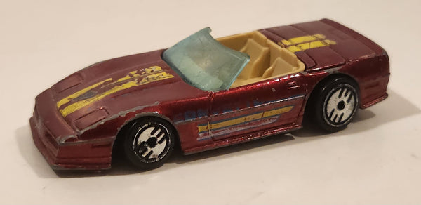 1989 Hot Wheels Speed Fleet Custom Corvette Convertible Dark Red Die Cast Toy Car Vehicle