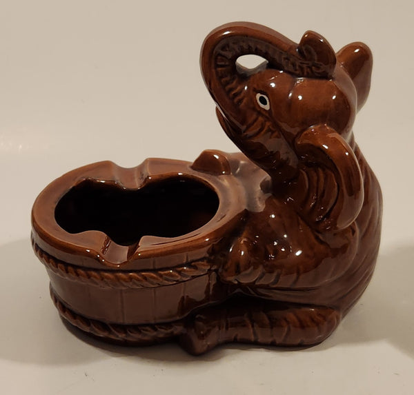 Vintage Elephant and Barrel Brown Ceramic Ashtray