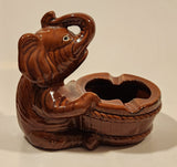 Vintage Elephant and Barrel Brown Ceramic Ashtray