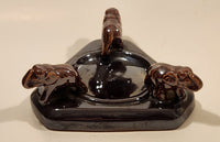 Vintage Triangular Three Elephants Brown Ceramic Ashtray Made in Japan