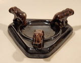 Vintage Triangular Three Elephants Brown Ceramic Ashtray Made in Japan