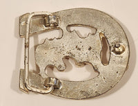 Three Horse Heads in Horse Shoe Gold Tone Metal Belt Buckle