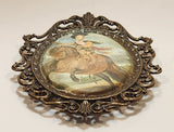 Vintage Balthasar Charles, Prince of Asturias On Silk In Ornate Brass Metal Picture Frame Made in Italy