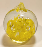 Vintage Art Glass Fruit Clear Yellow Apple Explosion with Bubbles 3" Tall Ornament