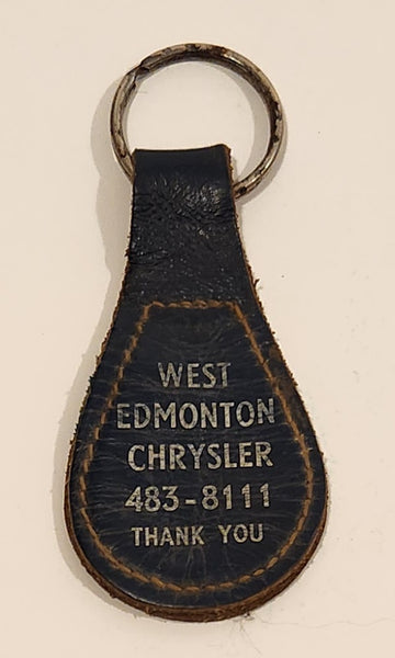 Vintage West Edmonton Chrysler Hans Meyer Thank You Dark Blue Leather Fob Keychain Ring